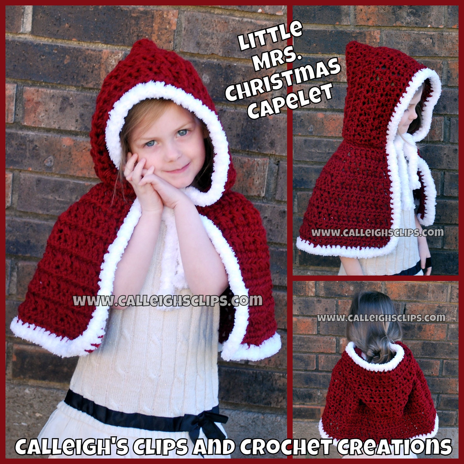 Instant Download Crochet Pattern- No. 82 Little Mrs. Christmas Capelet- PDF File -variety of sizes