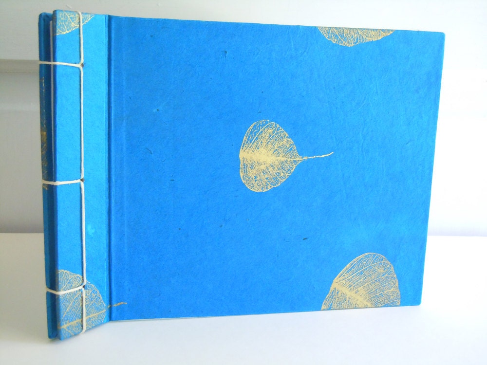 Gold Leaf Indigo Blue Blank Journal- Japanese Stab Bound Book- Blank Journal- Gold Leaf