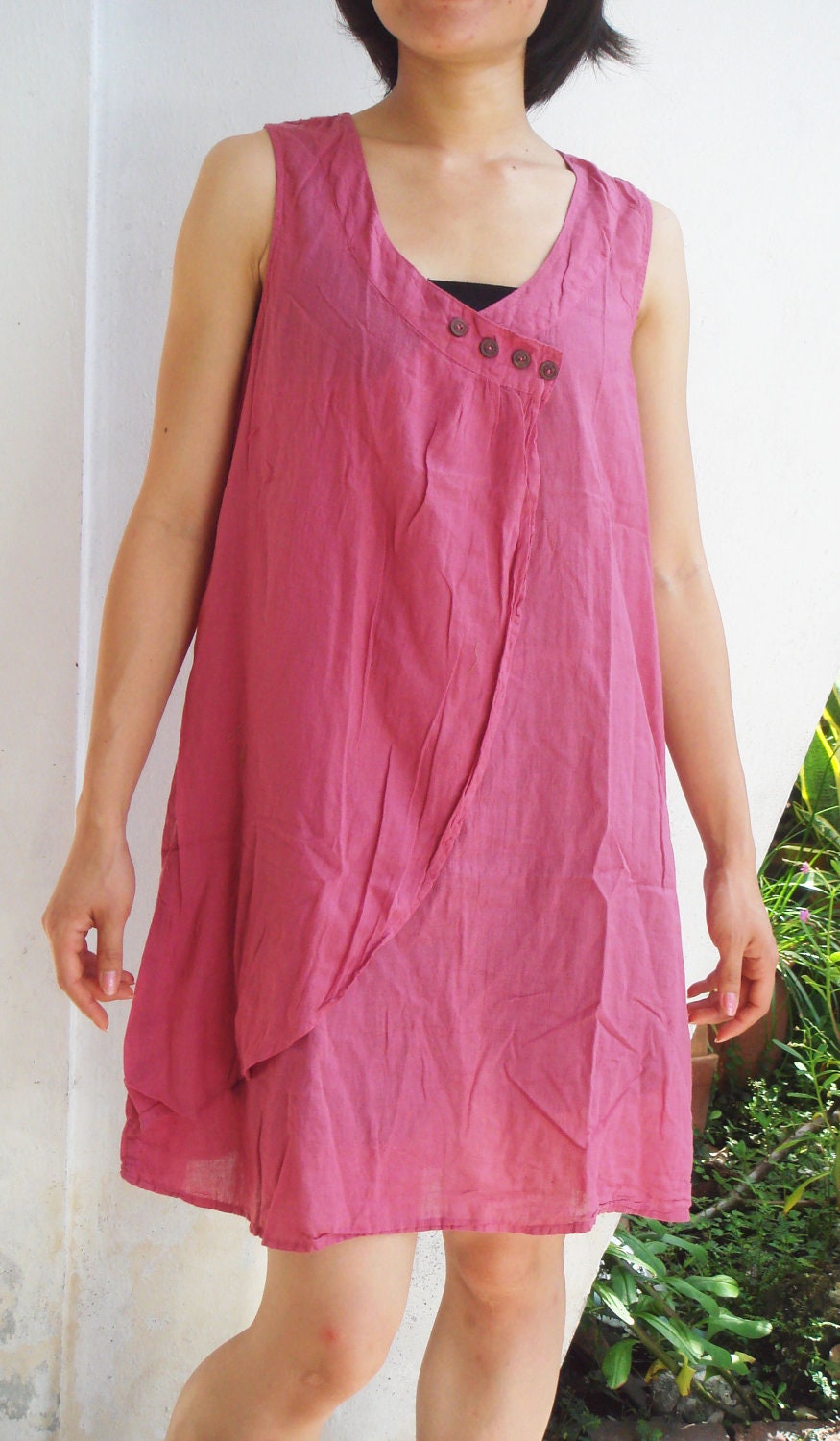 Pink Lotus Flower Pink Cotton Dress, pink dress