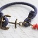 Anchor Bracelet- Summer Bracelet-- Navy cord and coral shards