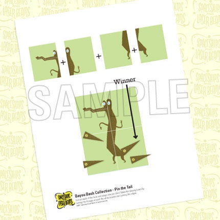 Bayou Birthday Pin-the-tail on the Alligator Game (Green design) from the DIY Printable Bayou Bash Collection by Spaceships and Laser Beams