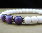 Chakra Energy Bracelet - Seventh Chakra - Purple Cat's Eye & White Wood - by We Are 1