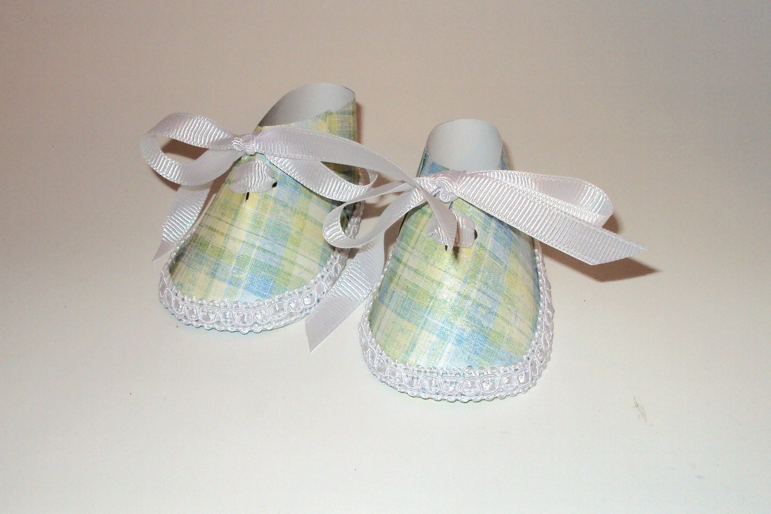 Paper Shoes Pair Blue and Green Plaid Baby Boy