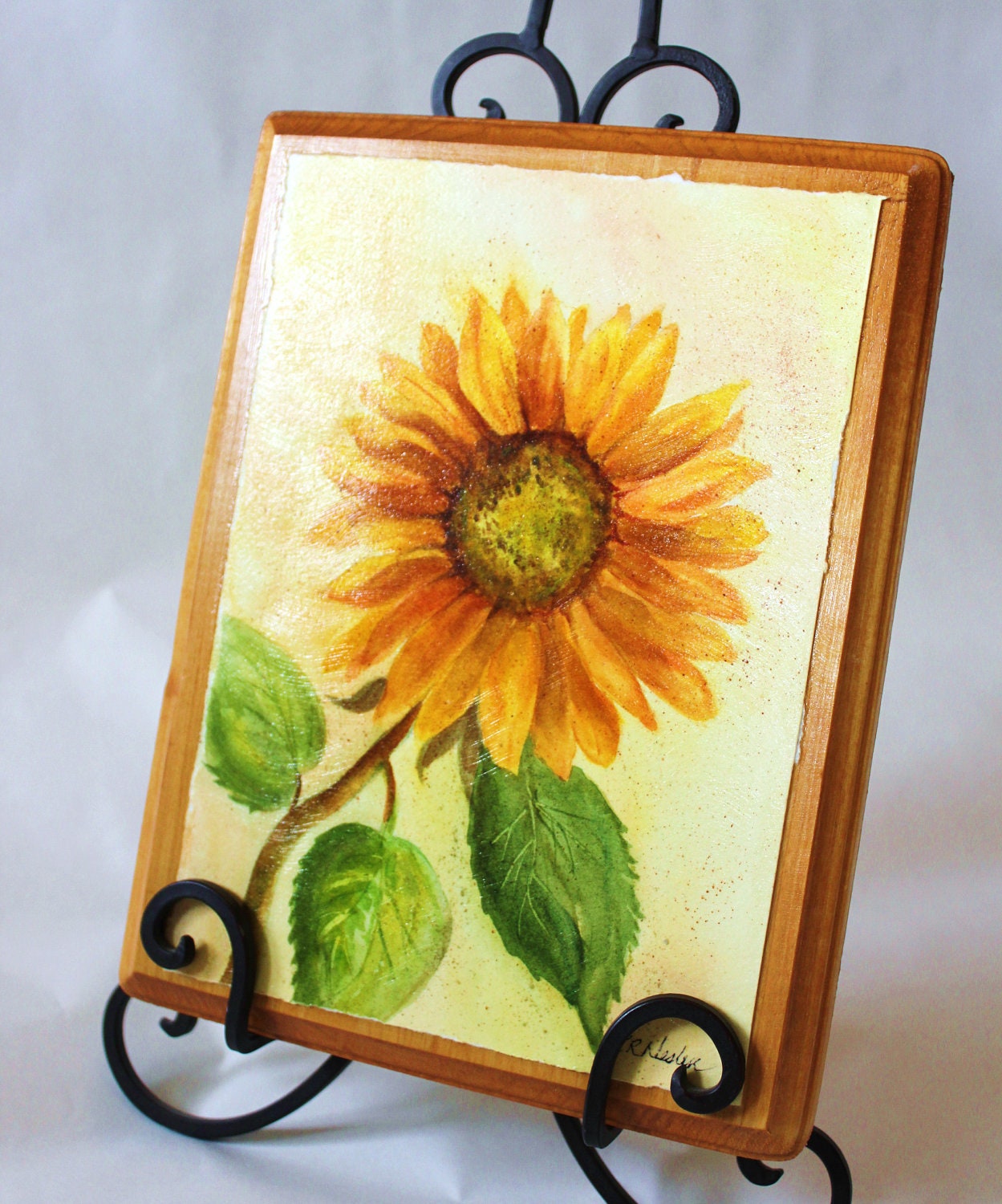 Block Art Original Watercolor Sunflower Painting Rustic Art
