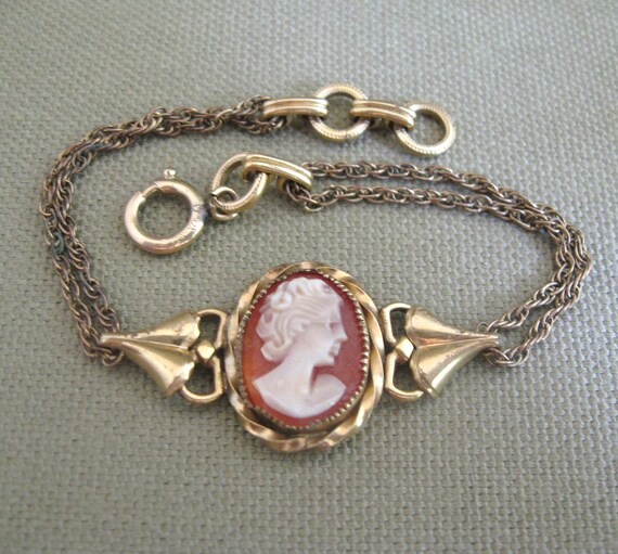 Antique Carved Cameo Bracelet Signed 12K GF