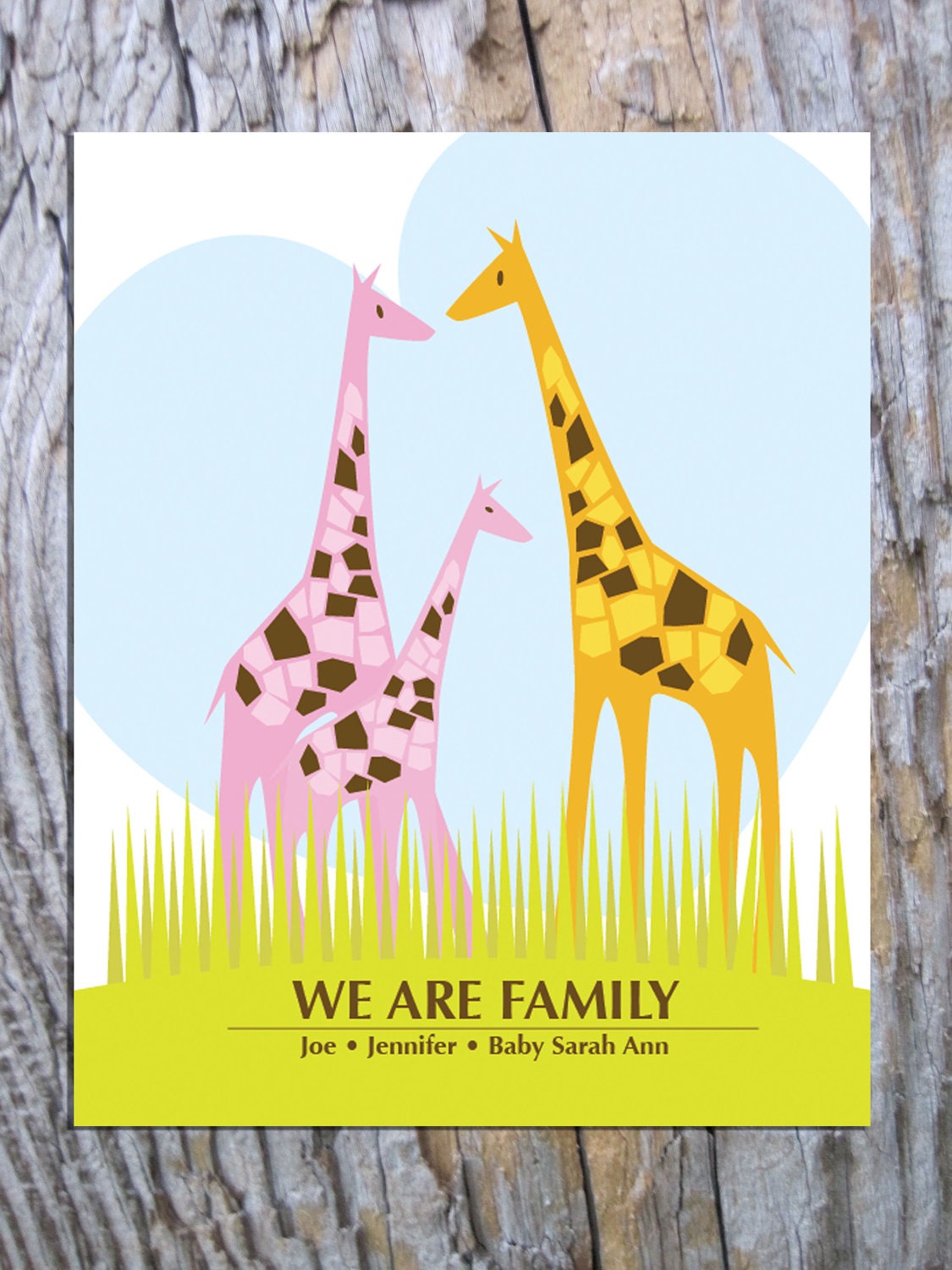 Family Print, Giraffe Family- 11X14 Inches, Other sizes, Family Tree, Family gift, House Warming gift, New baby gift