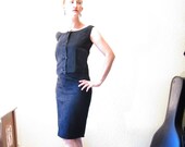 Vintage 60s Little Black Dress. Cocktails. Kitten Bows. Pencil Skirt. Black Floral Taffeta. Holiday Party. Odile.