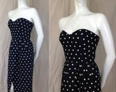Vintage 1980s dress strapless black and white polka dot carolyne  foehn