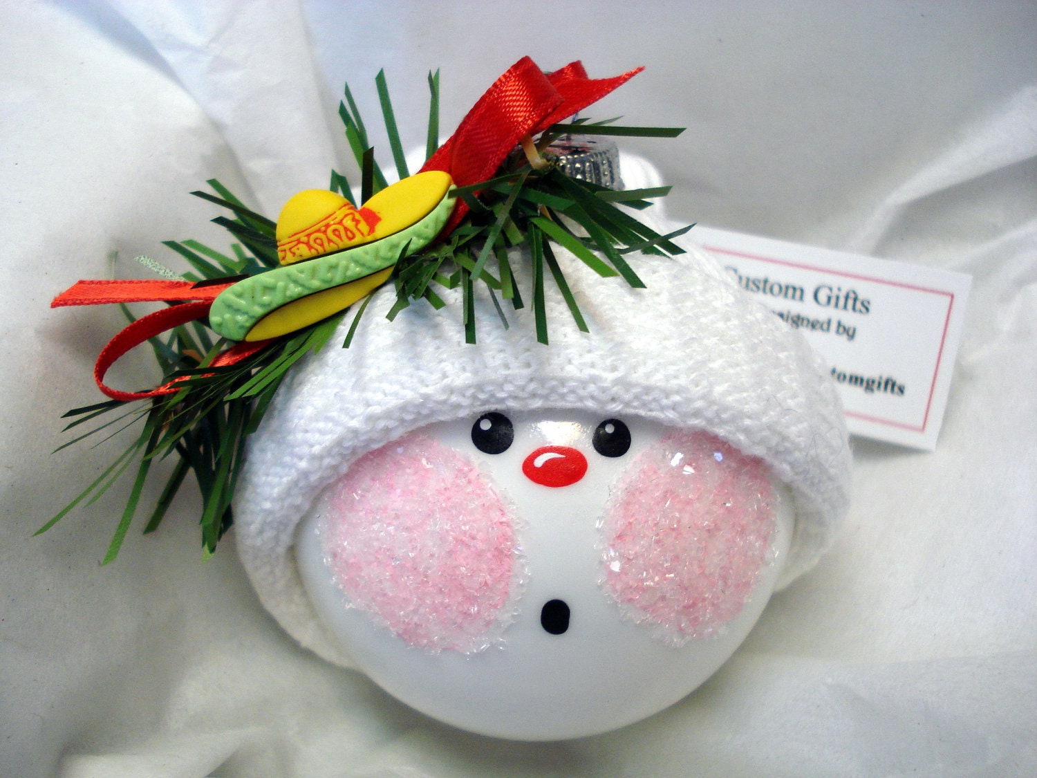 Mexican Snowman Ornament Christmas Tree Bulb Hand Painted Glass Snowball face Themed with a sombrero - Personalized
