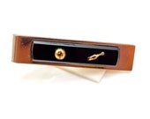 Vintage Gold Tone Onyx Bowling Ball and Pin Tie Clip 1950s