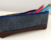 Pencil Case in Gray Wool- mens zipper pouch charcoal jewelry travel skinny wool navy flannel