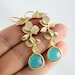 Gold Triple Orchid Earrings , Mint Opal Bezel Earrings, Glass, Fashion Earrings, Gift For Her, Christmas Gift, Under 50, Dangle Earrings