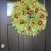 Christmas Wreath   Lime Green Feather Wreath with Red Ornaments- LAST ONE - Free Wreath Hanger Inlcuded