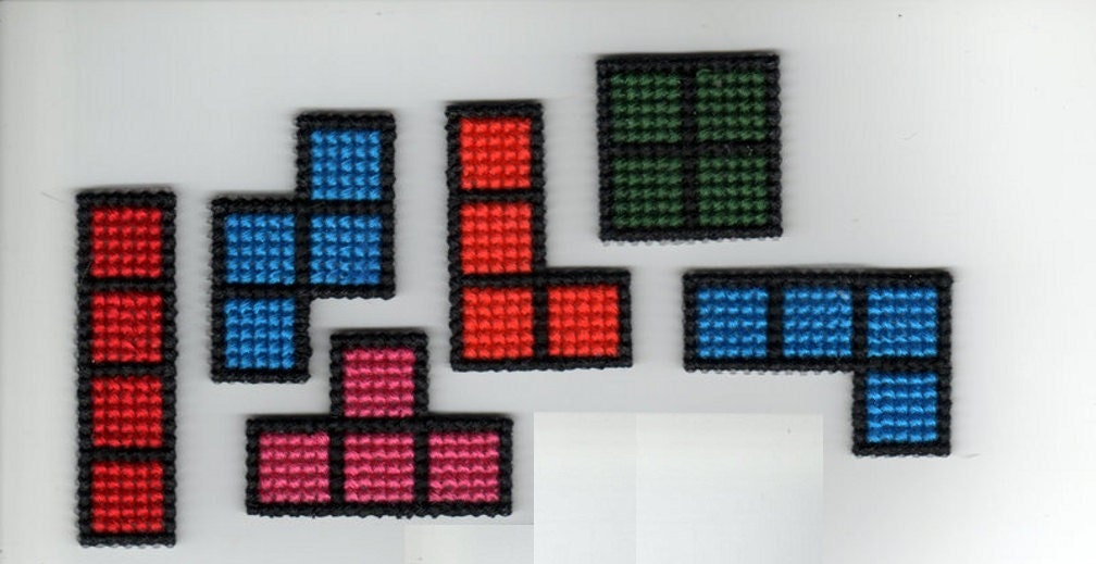 Tetris Puzzle Pieces Cross Stitch Magnets