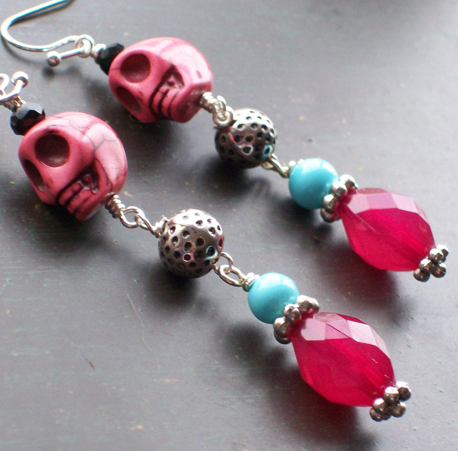 Pink Sugar Skull Gypsy Earrings