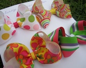 Large 4" Hair Bow Set: Bright Dots, Stripes, Flowers and Whimsy