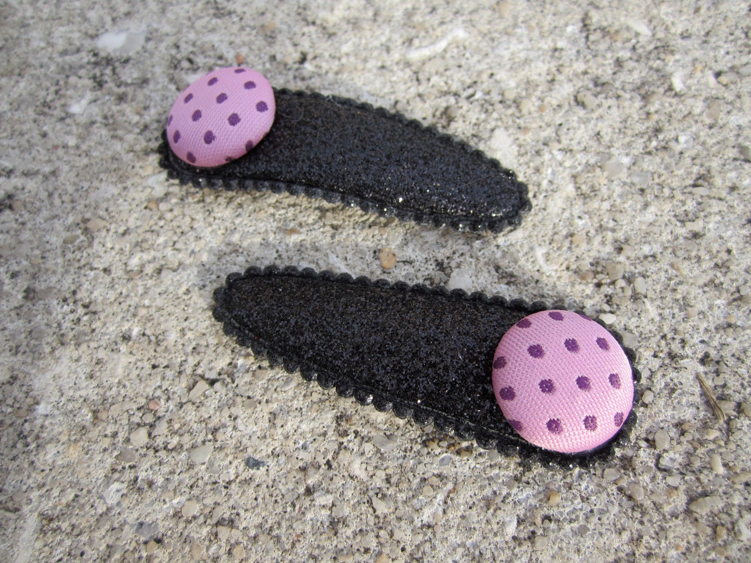 Hair Snap Clips: Black Glitter, Purple Polka Dots