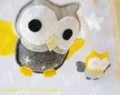 Baby Crib Mobile -  Owl Modern Mobile - Nursery Mobile - Felt Mobile - Yellow  Gray Owls in a starry night  (U can pick colors)