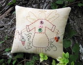 Primitive Sewing Angel Pillow - Craft Room - Embroidered Stitchery - mothers day gift
