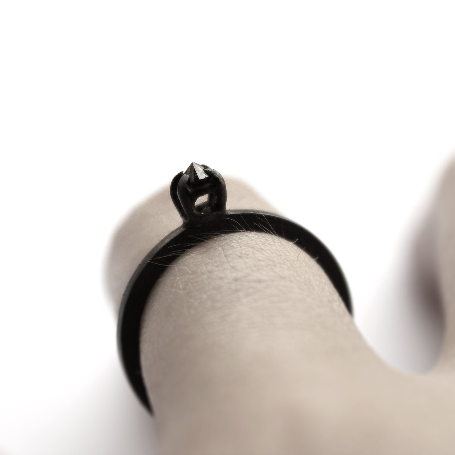 Diamond thorn . black diamond oxidized sterling silver ring