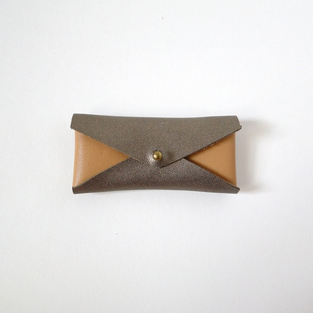 Leather Mini Business Card Case - Bronze & Camel Color Block