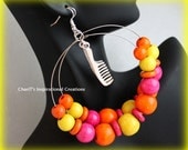 RESERVED Pink Orange Yellow Wood beaded Comb Stylist Natural Hair Hoops