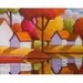 PAINTING ORIGINAL Folk Art Red Canoe White Cottages Colorful Fall Trees Modern Landscape Abstract Fine Artwork by C. Horvath 16x20