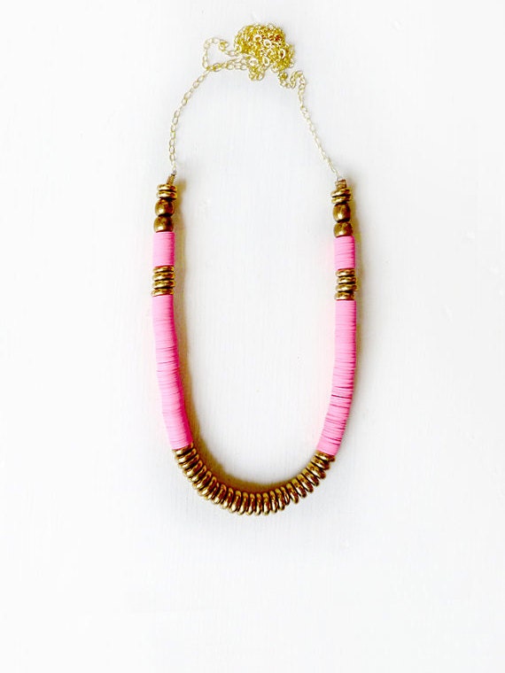 TWO LEFT Hot pink brass necklace