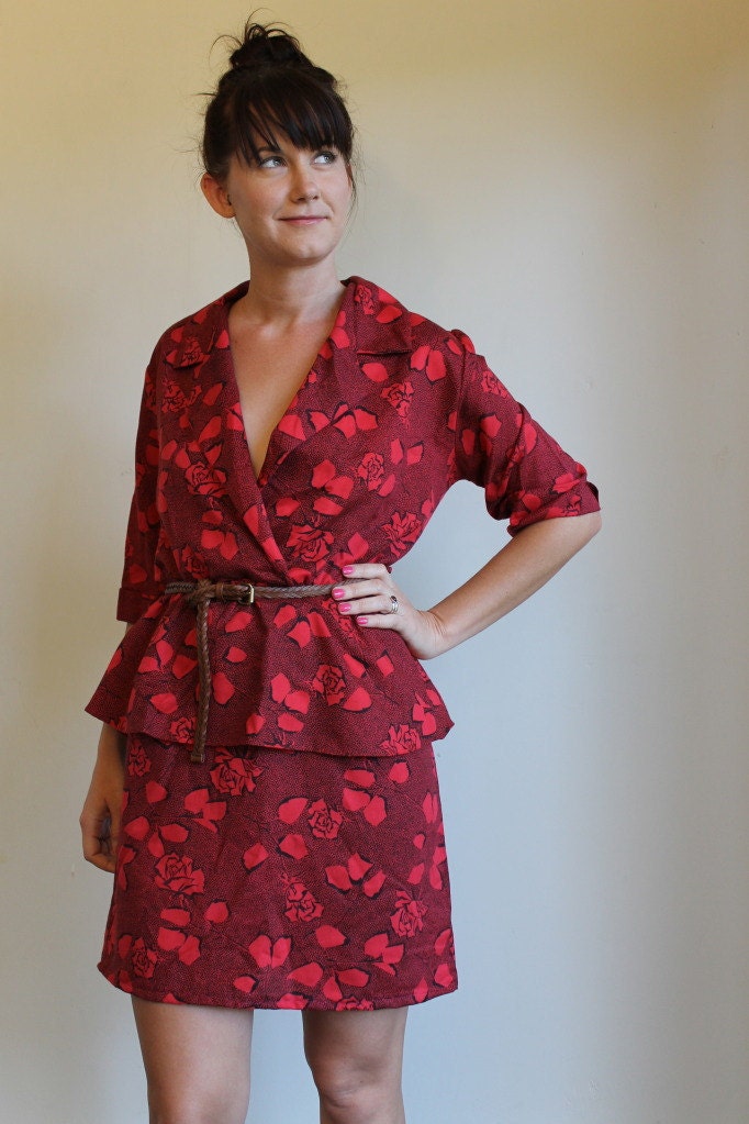 Red Print Vintage Dress from Baby Bird Vintage on Etsy