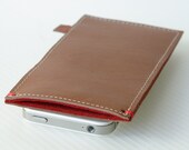 IPHONE 5 COVER LEATHER - cognac buffalo with red wool felt lining - New Heritage - handmade in Holland - men