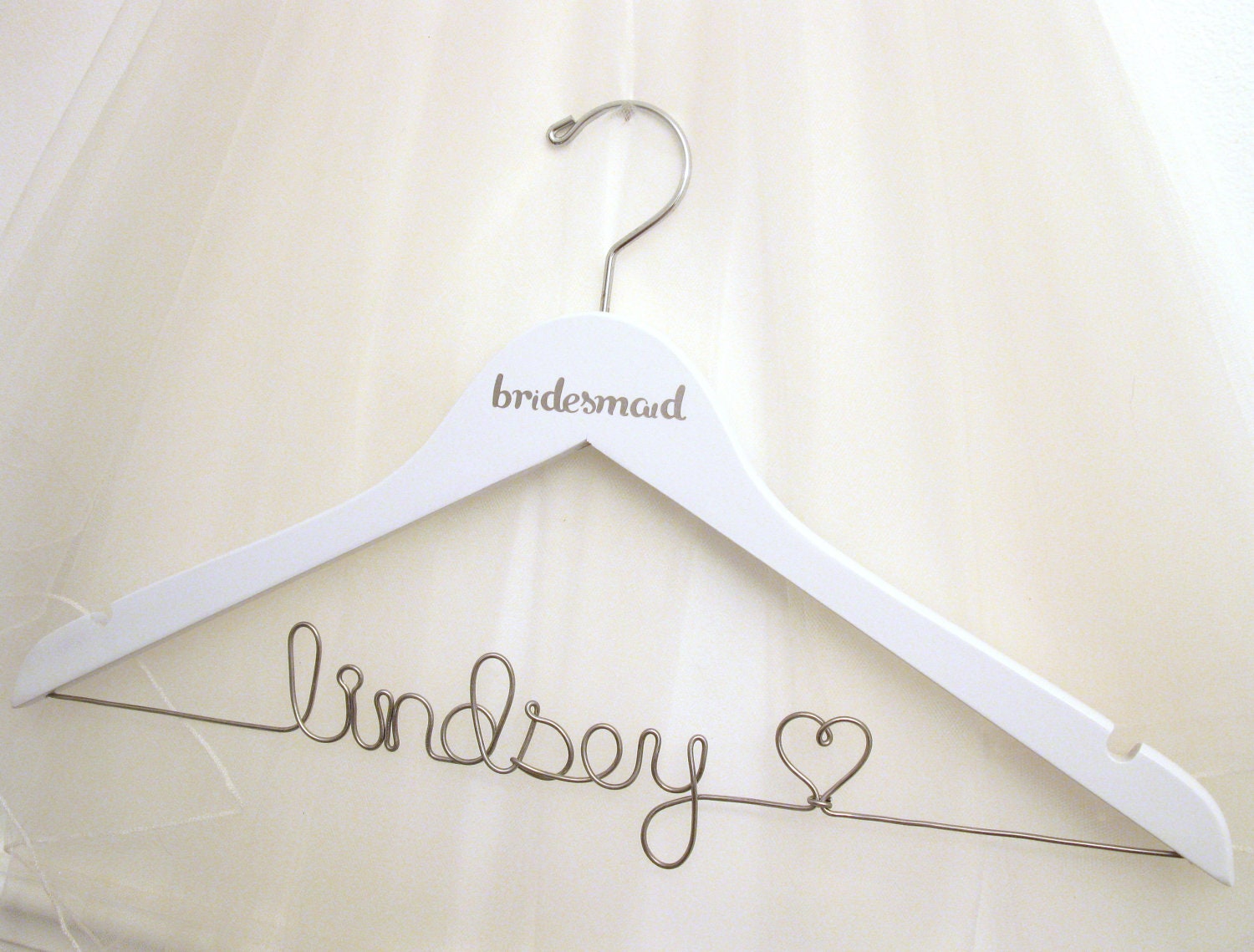 Bridesmaid Gift Personalized Custom Dress Hanger for Weddings, Bridal Party Gift, White Hanger Shown, Ivory Available