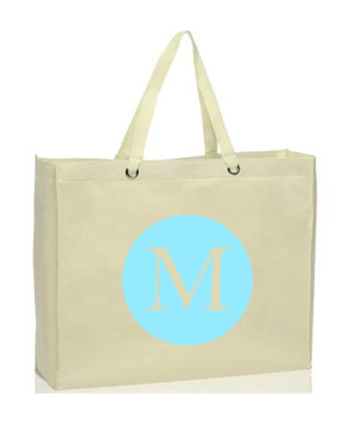 Initial Tote Bag, Large Circle - Monogram on Natural, Reusable, Eco-friendly Shopper Bag - Many Colors