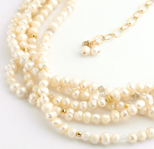 Bridal Jewelry Set Cream Pearl Necklace and Bracelet