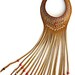Beige Suede Choker Fringe Wood Bead work in Orange, Purple and Cream Wooden beads with Woven Detail