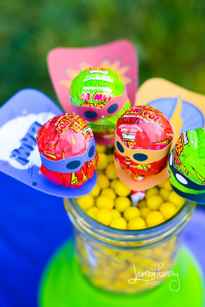 Superhero Lollipop Masked Men Party Favors - 8 DESIGNS - You Print - INSTANT DOWNLOAD Il_170x135