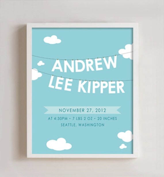 Clouds Birth Announcement wall art - 8x10 print Il_570xn