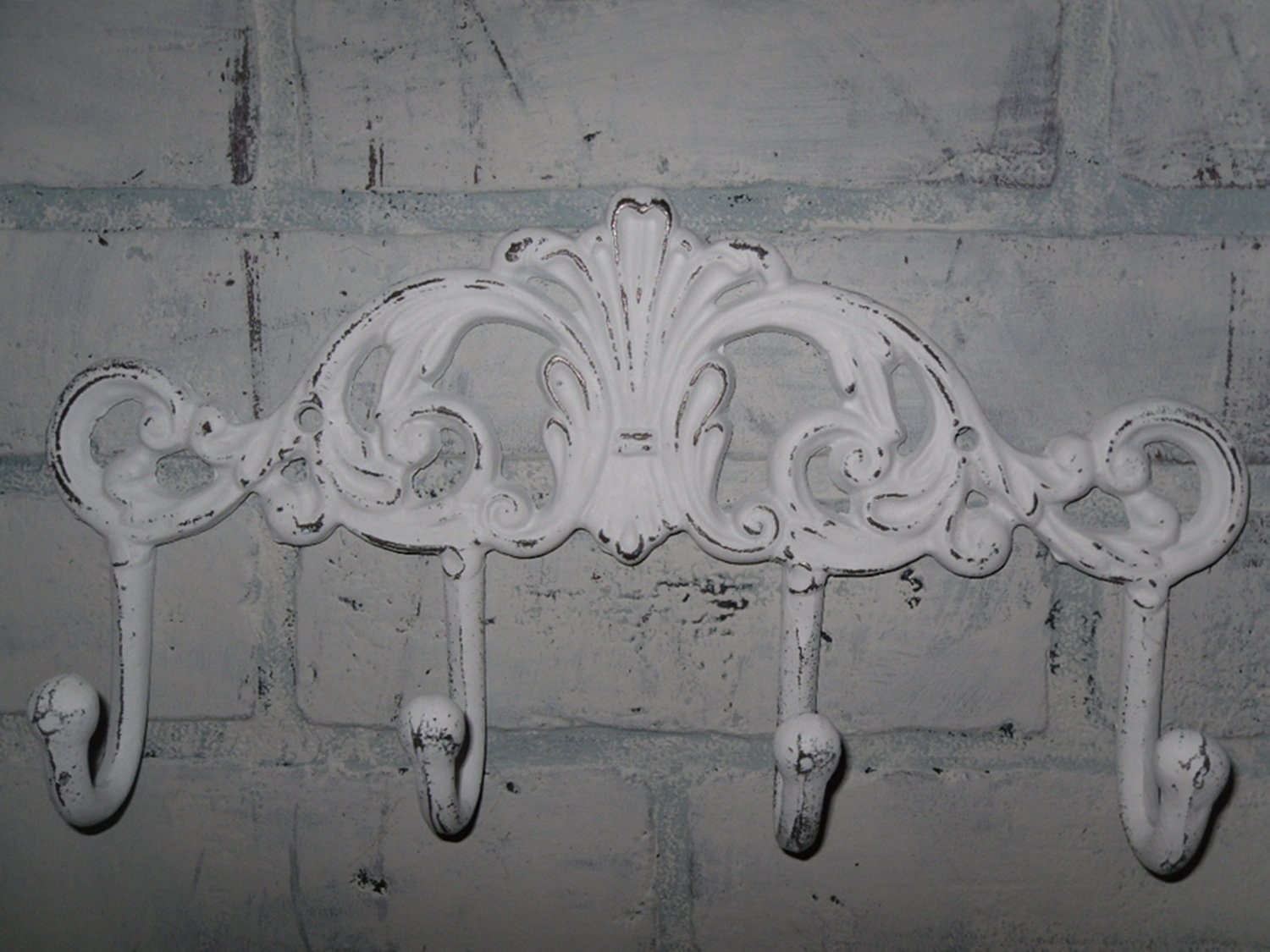 Shabby Chic White Metal Wall Hook, Coat Rack ,Bathroom hook, Shabby chic, Towel Rack / Shabby Chic Decor