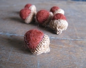 Felted wool acorns, set of 6, deep brick red