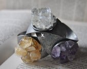 Citrine Crystal Cuff Bracelet - Semiprecious Points - Unique Gift - Silver plated - Raw Rough Cut Nuggets