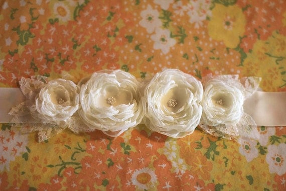 hair accessory for my dress? help! (pic) : wedding Il 570xN.387554582 6vfn wedding bridal sash, whimsical chiffon flowers and lace leaves