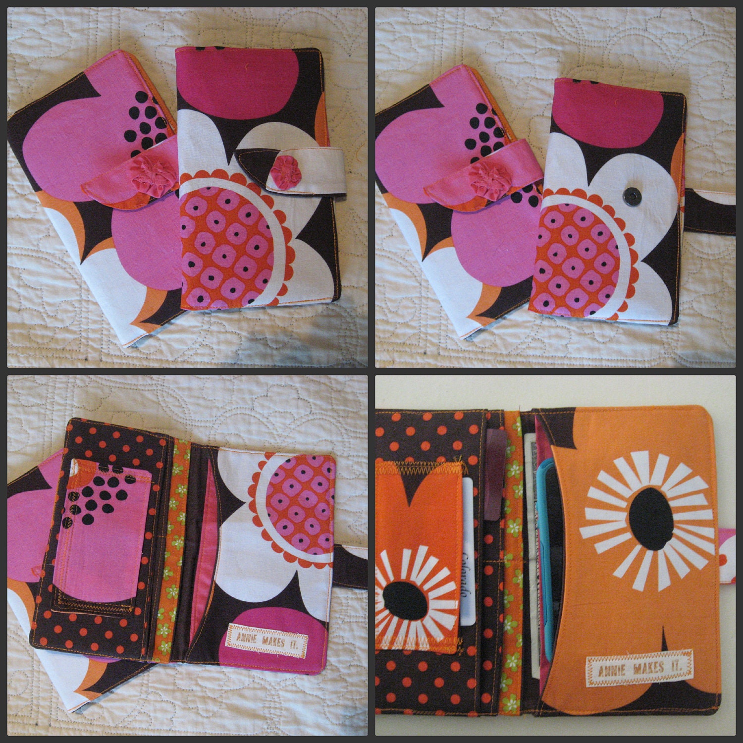 Phone and Essentials Wallet - Brown, Pink, and Orange Oversized Floral Print