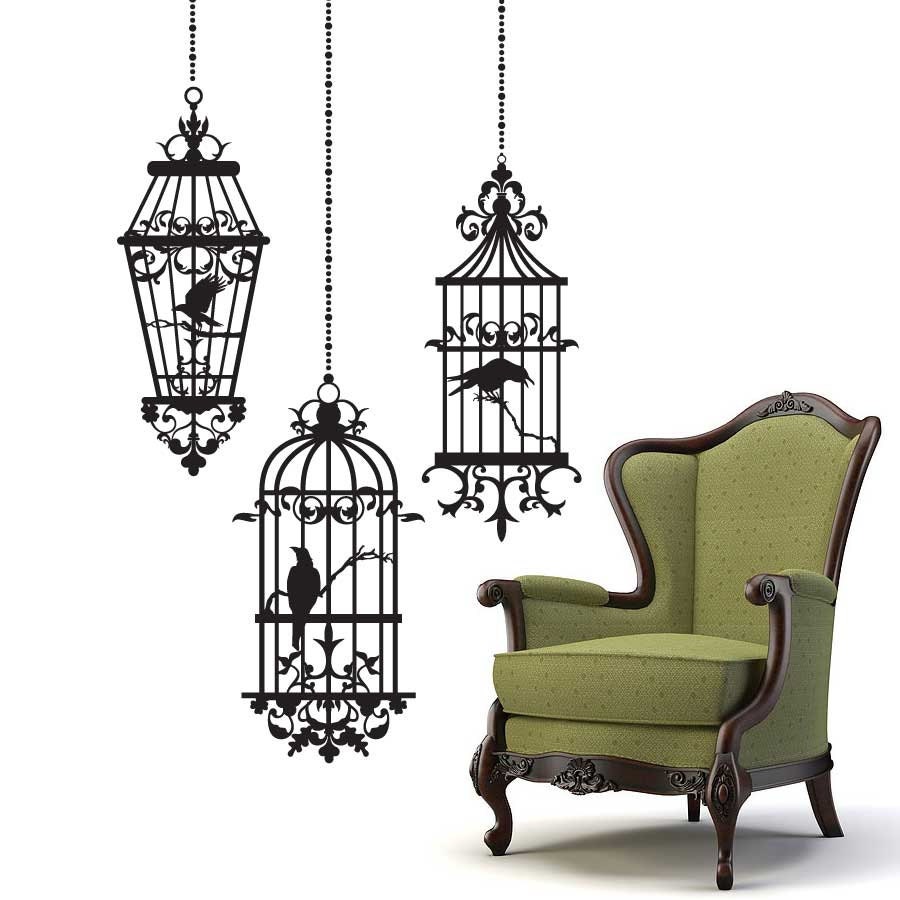 Gothic Birdcages with Ravens Vinyl Wall Decal Sticker Art