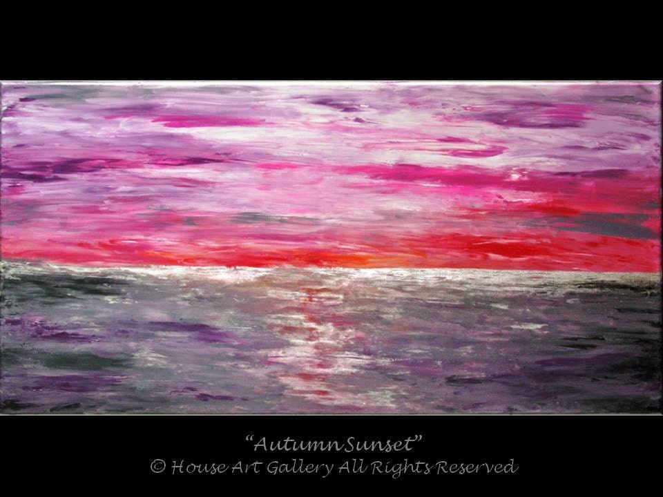 SALE -Large ORIGINAL Abstract Modern Art Contemporary Palette Knife Textured Metallic Painting Seascape Ocean Sunset Landscape Fall 48 x 24