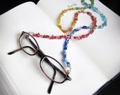 Glasses Lariat, Eyeglass Chain or Holder, Rainbow Beaded, Silver Accents