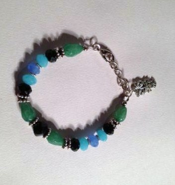 Crystal Bracelet Owl Charm Chain Jewelry Owl Jewellery Beaded Black Green Blue Aqua Silver Handmade Unique Gift