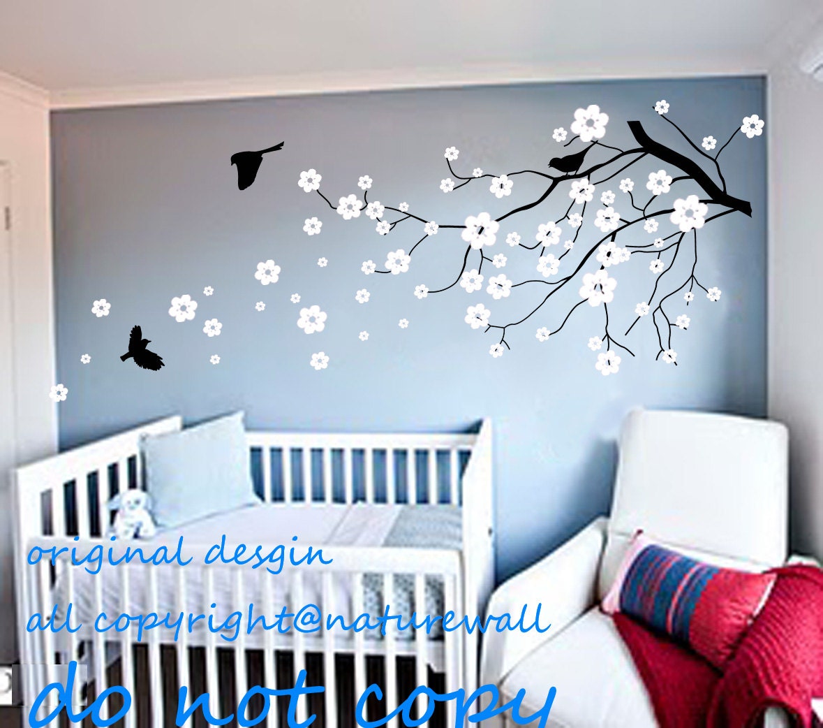 Cherry blossom wall decals tree decals baby nursery kids flower floral nature white girl wall decor wall art- Cherry Blossom Tree