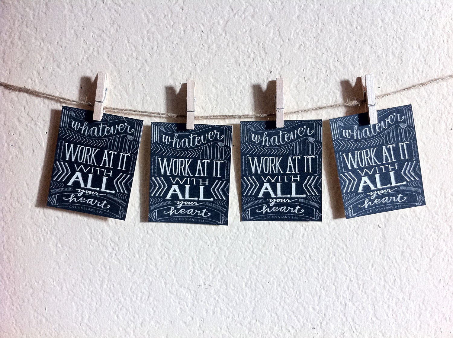 Bible Verse Art- Whatever You Do Work at it With All Your Heart - Set of 4 Mini Prints - 3 x 3 1/4" Grace for Grace by Tiffany Rachal