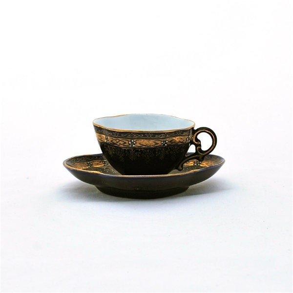 Antique Cobalt Demitasse Saucer Sarreguemines France Gold