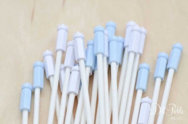 Blue & White Baby Bottle Cake Pop Sticks - Stirrers - Candy Apple Sticks - 24 count