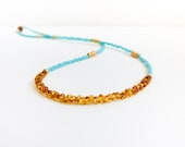 Bohemian Turquoise gold topaz necklace, simple strand  layer necklace, dainty beaded jewelry